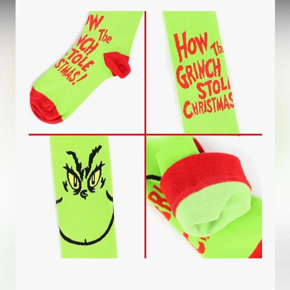 Grinch Christmas Themed Socks - Red and Green